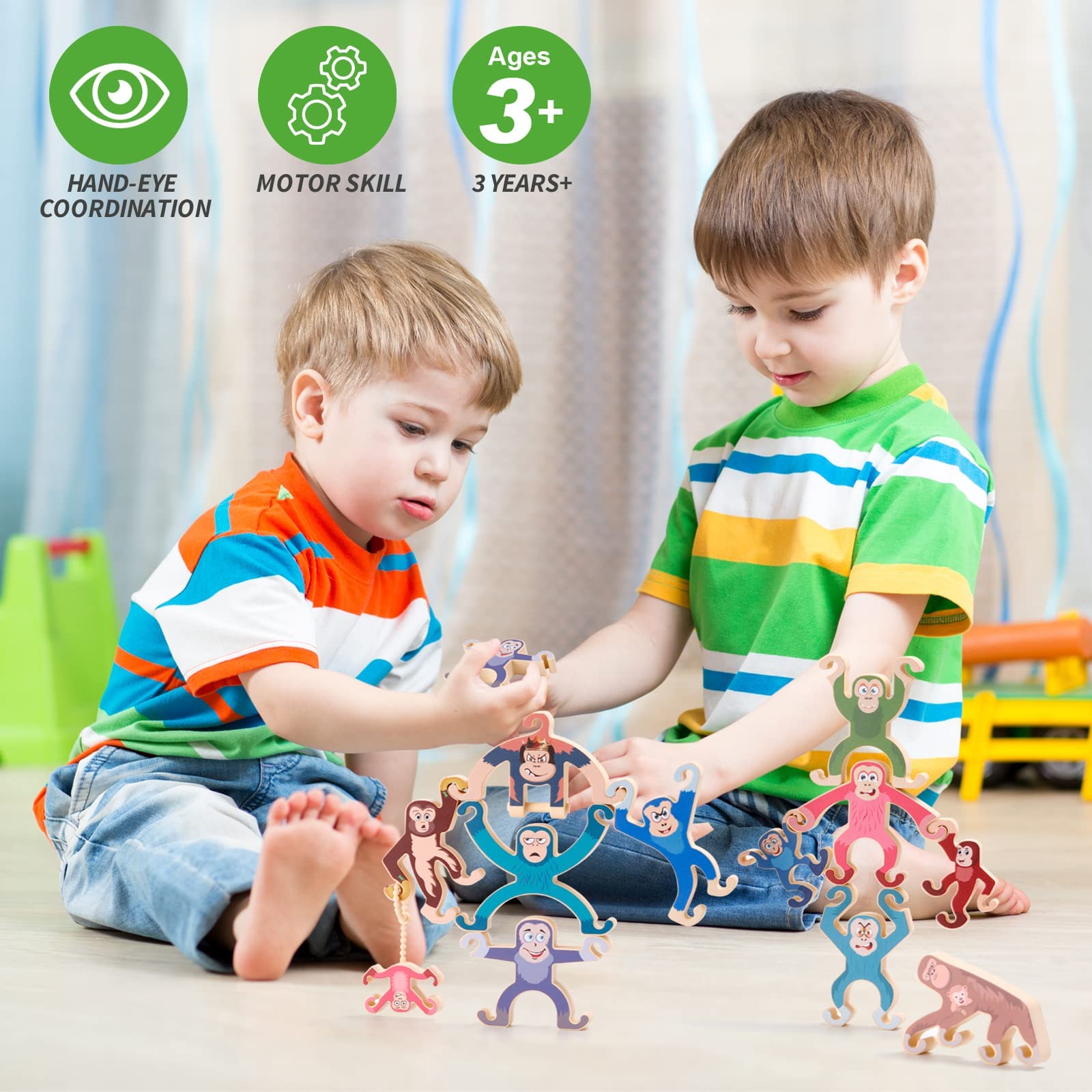 Haakaa Monkey Stacking Toys Set - 12PCS Food Grade Silicone Stacking Blocks for Kids Ages 3-6 | Educational STEM Building Toys, Balance Game & Preschool Learning Gift | Perfect for Classroom, Playroom & Birthday Parties
