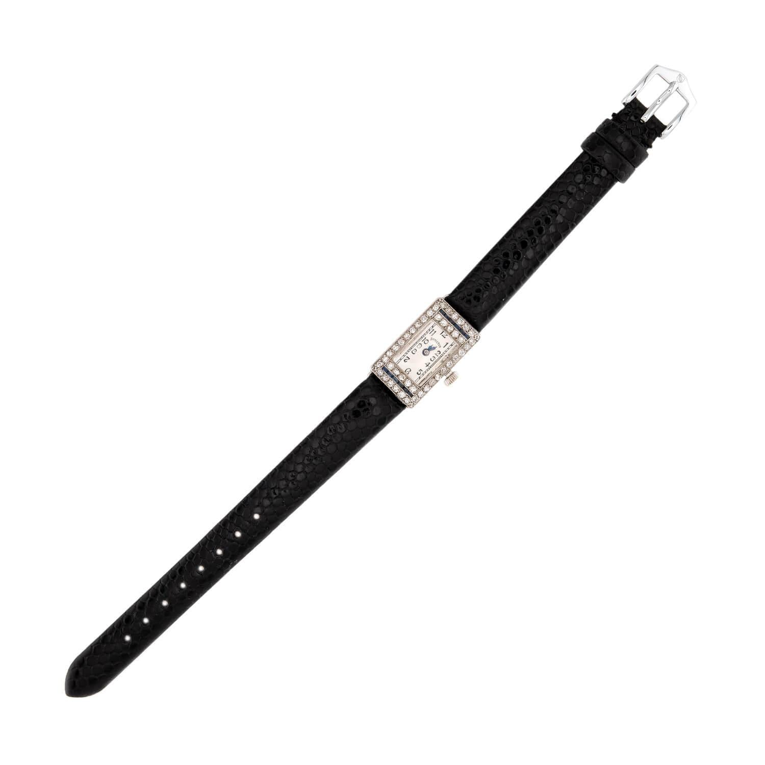 Vintage HAMILTON Art Deco 18K Gold Diamond & Sapphire Ladies Wristwatch - Luxury Women's Dress Watch for Formal Events & Evening Wear