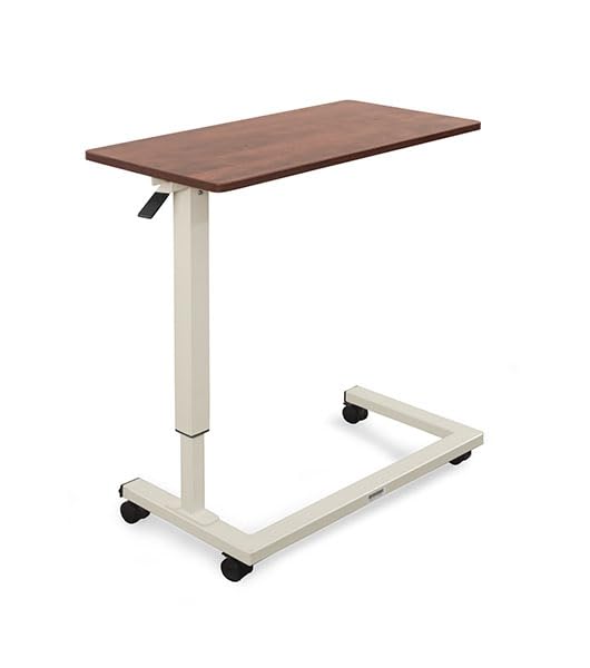 Adjustable Overbed Table with Wheels - 60lbs Capacity Hospital Bed Table for Home & Medical Use, Cherry Wood Bedside Desk - Perfect for Eating, Working, Reading in Bed or Recovery Scenes