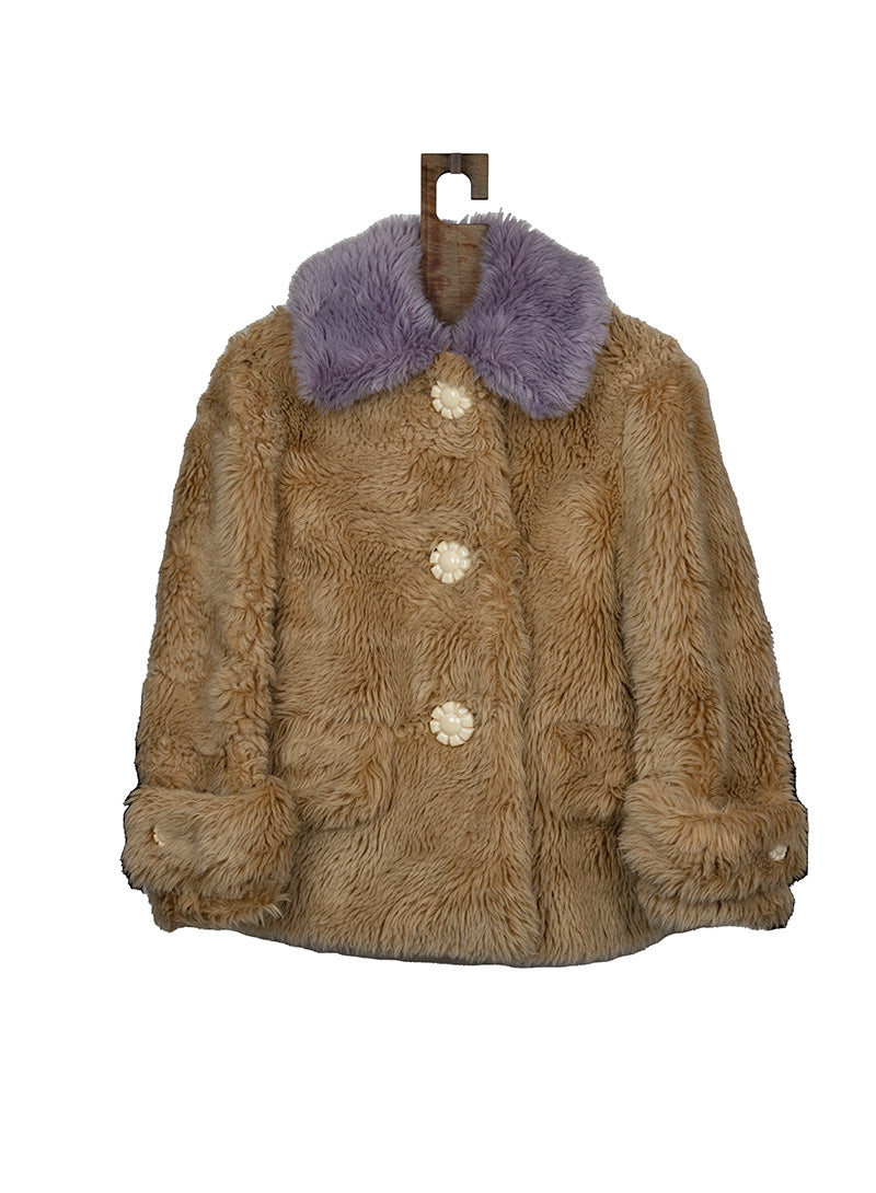 Miu Miu Beige & Lilac Teddy Coat Size 38 | Women's Luxury Winter Jacket for Fashion Outfits & Cold Weather