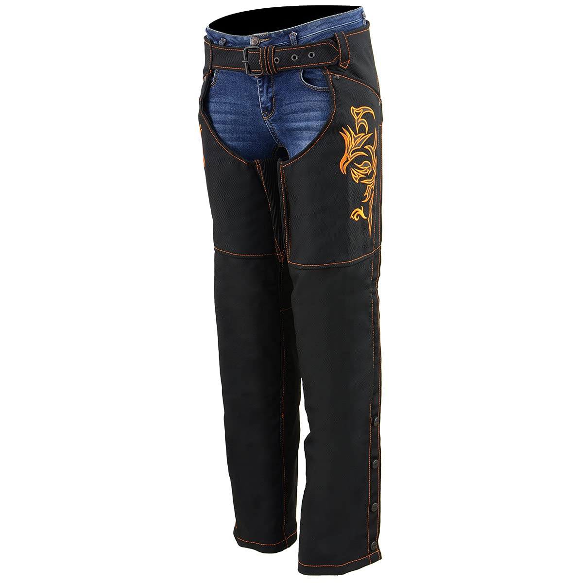 Milwaukee Leather SH1182 Women's Black & Pink Textile Motorcycle Riding Chaps with Tribal Embroidery - Perfect for Harley Davidson & Cruiser Bikes Riding Protection