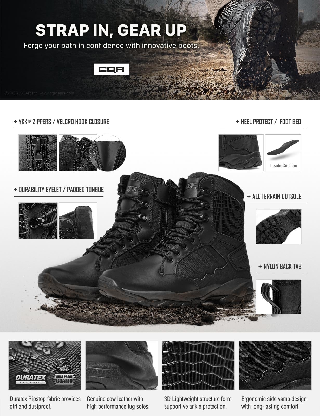 CQR Men's Military Tactical Boots - Lightweight 6 Inch Combat Boots for Outdoor Work, Hiking & EDC | Durable Slip-Resistant Work Boots for Tactical, Hunting & Construction Use
