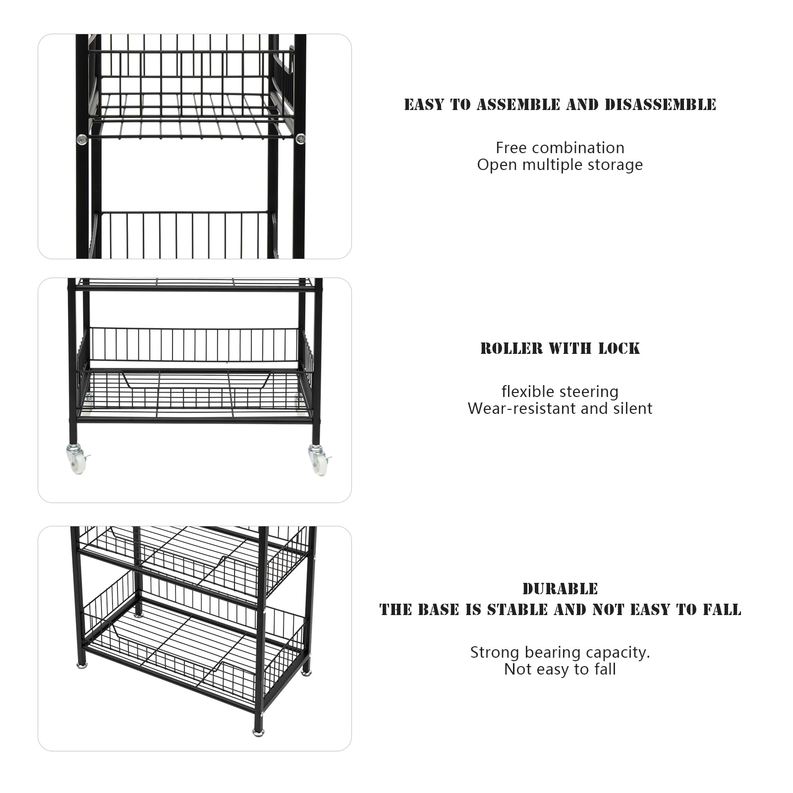 4 Tier Heavy Duty Snack Rack Organizer - Freestanding Mobile Utility Cart with 10 Hooks - 22 lbs Capacity per Tier (19.6x10.6x55 Inches, Black) - Perfect for Kitchen, Garage, Market, Bar & Retail Display Organization
