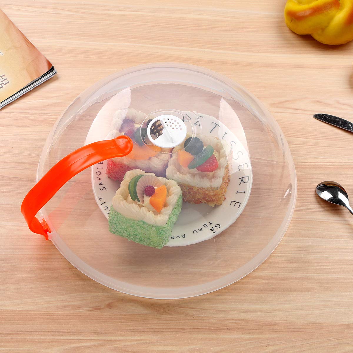 YiZYiF Microwave Cover - Reusable Splatter Guard with Steam Vents & Handle, Transparent Red Dish Lid for Home Kitchen Cooking - Perfect for Heating Food, Preventing Mess & Keeping Microwave Clean