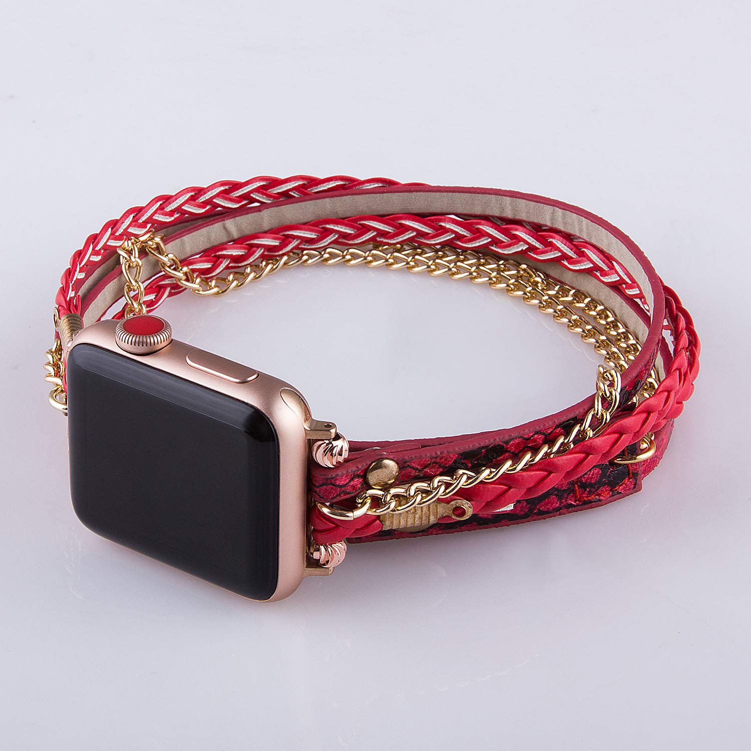 Compatible with Apple Watch Band Ultra iWatch Series 8/7/6/5/4/3/2/1/SE - 49mm 45mm 44mm 42mm 41mm 40mm 38mm Luxury Western Boho Leather Bracelet Strap for Women & Girls - Perfect for Work, Dating & Casual Wear
