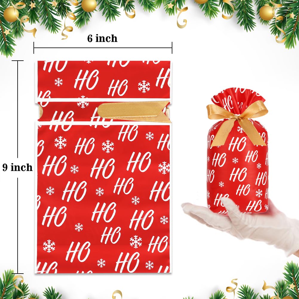 JOINDO 50 Pack 6x9 Inch Christmas Treat Bags - Holiday Drawstring Goodie Bags for Party Favors, Candy & Gifts (5 Festive Patterns) - Perfect for Christmas Parties, School Events & Gift Exchanges