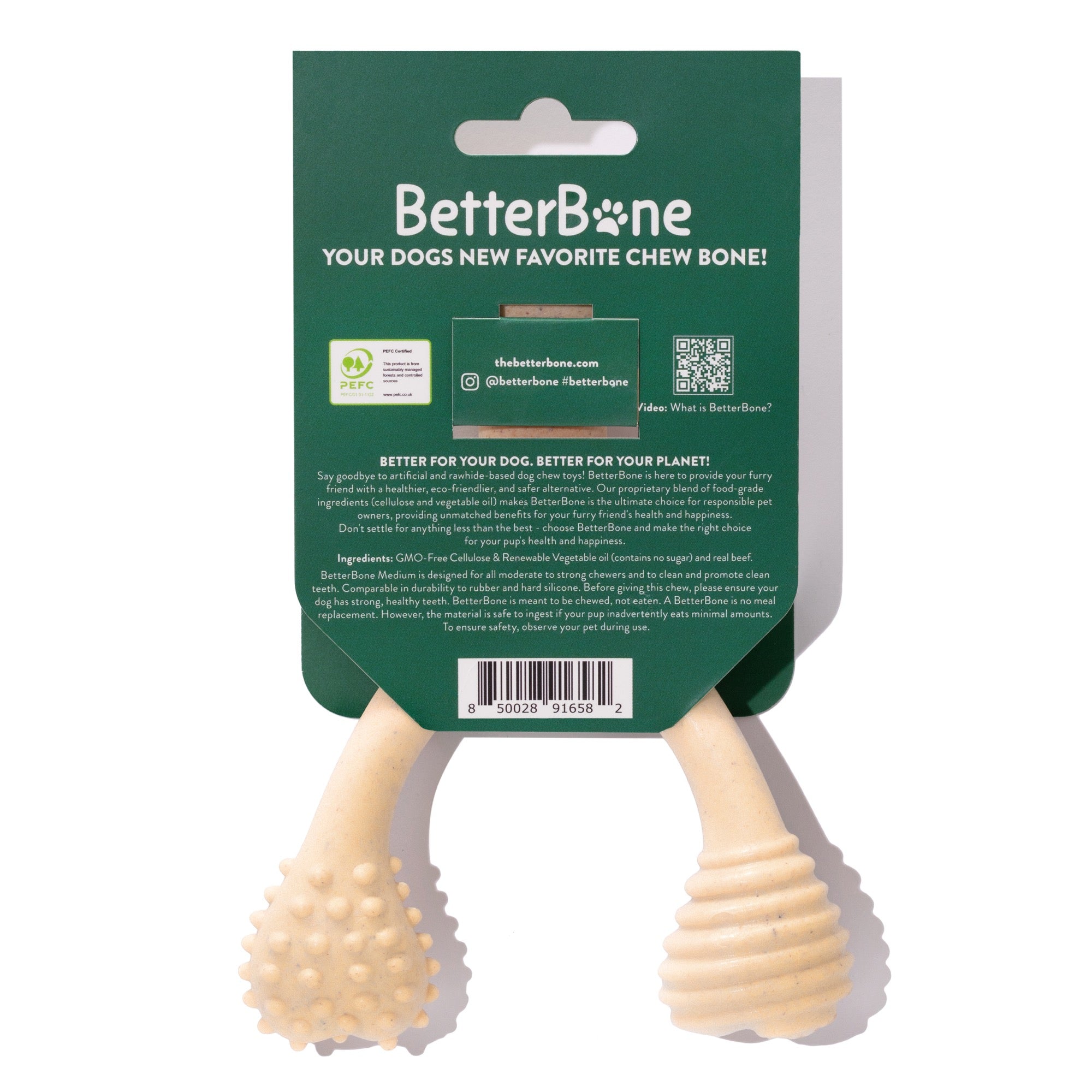 BetterBone MEDIUM Beef Flavor Dog Chew Bone - Natural & Healthy Rawhide Alternative for Dogs - Perfect for Teething, Dental Health & Anxiety Relief - Great for Medium Dogs 20-50 lbs