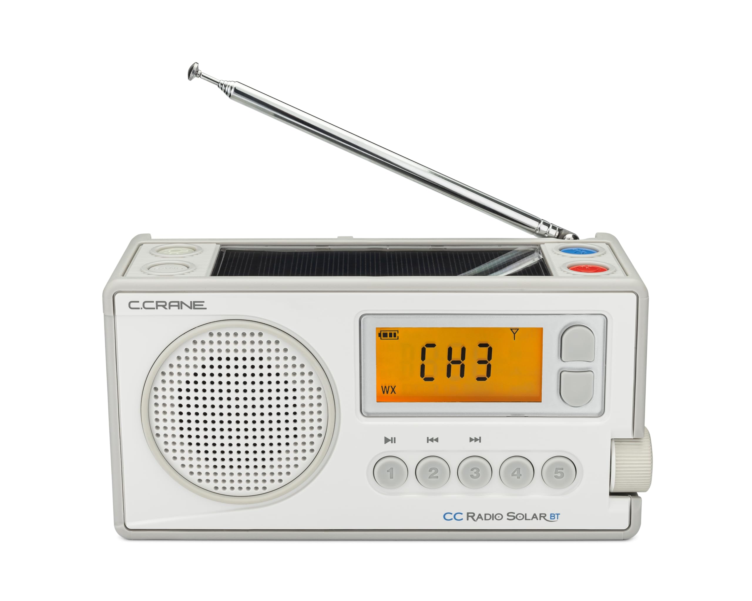 C. Crane CCRadio Solar with Bluetooth, Emergency Crank NOAA Weather AM/FM Radio - Multi-Powered with LED Flashlight & Cellphone Charger - Perfect for Camping, Emergencies & Power Outages