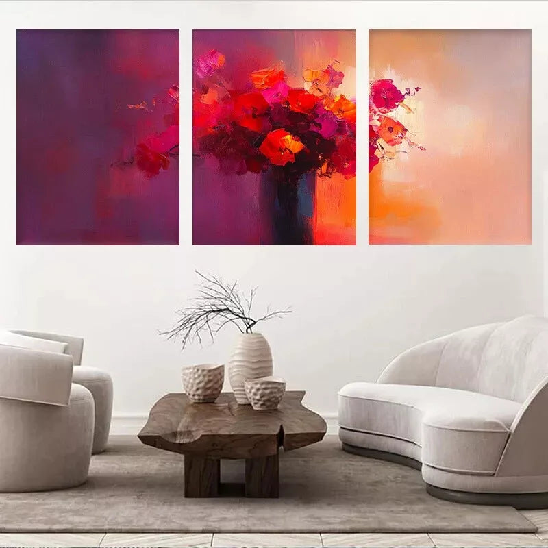 3-Piece Abstract Vibrant Red and Orange Blossoms Wall Art Set - Framed Canvas 40x60cm - High Quality Print - 100% Australian Made - Ready to Hang - Perfect for Living Room, Bedroom & Office Decor