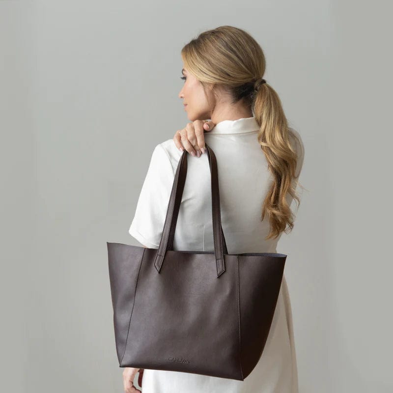 Totissimo Foldable Vegan Leather Tote Bag for Women - Eco-Friendly Brown Handbag for Work, Travel & Shopping | Lightweight & Spacious Purse