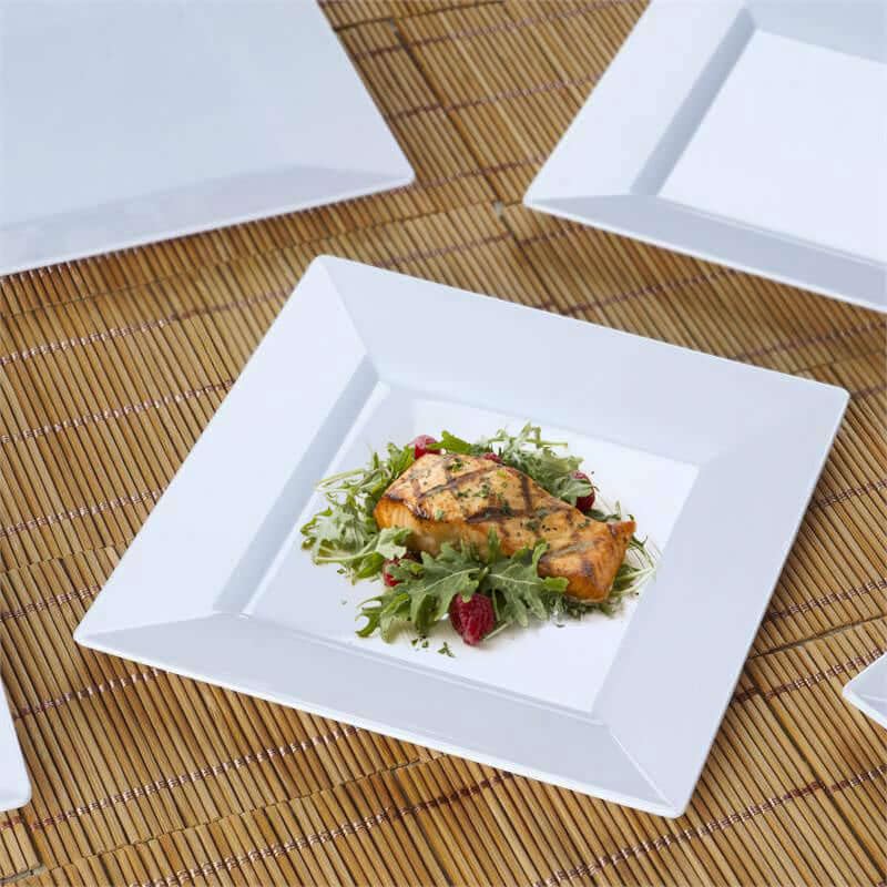 Efavormart 10 Pack - 6 Inch White Disposable Plastic Square Salad Dessert Plates for Wedding, Birthday Party, Reception, Buffet, Catering, Restaurant & Upscale Events - Perfect for Desserts, Appetizers, Snacks & Party Serving