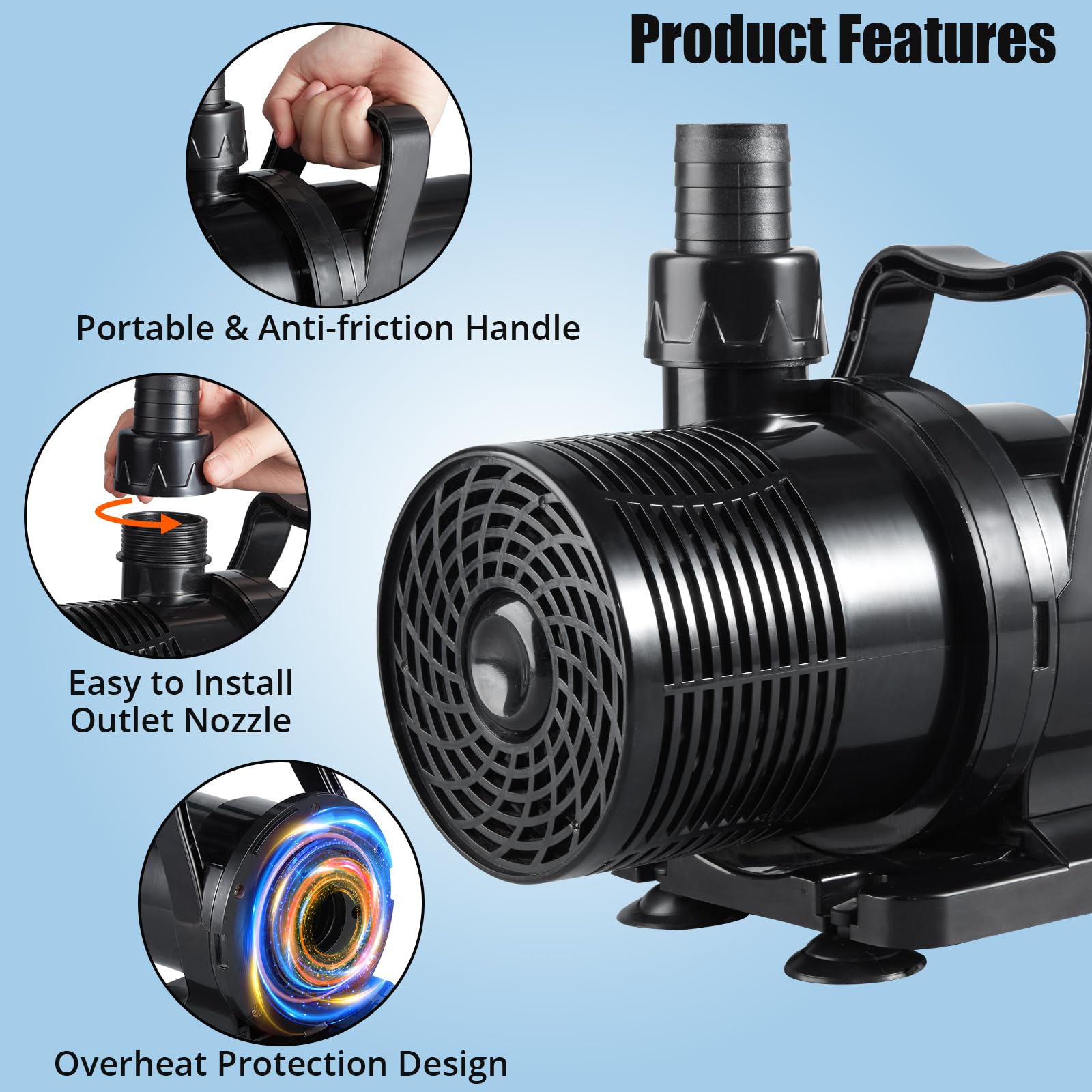GARVEE 130W 3700GPH Submersible Water Pump for Ponds, 31Ft Lift Height with 16Ft Power Cord - Ideal for Waterfalls, Fountains, Aquariums & Hydroponics | Outdoor Garden, Fish Tank & Water Feature Pump