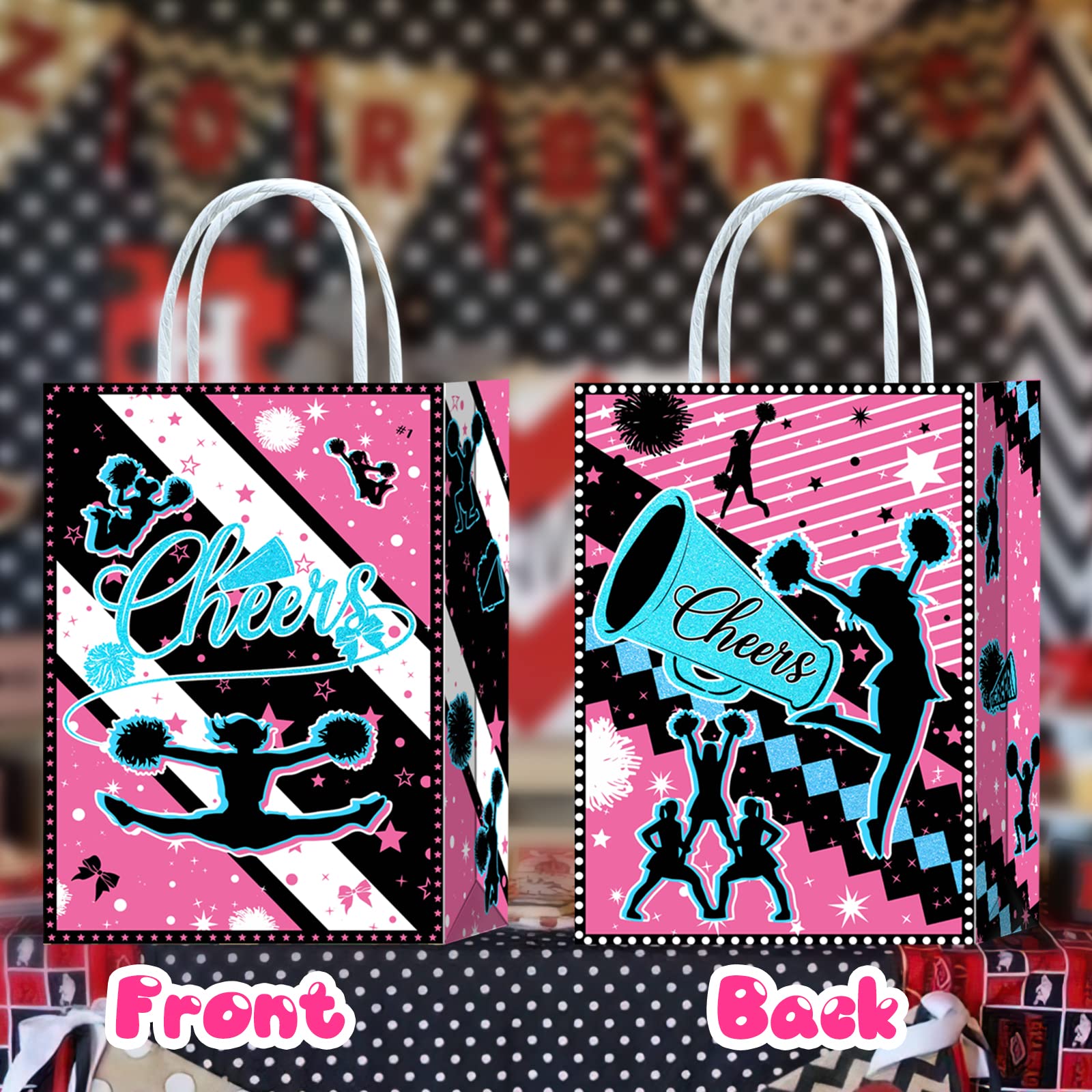 16-Piece Cheerleading Goodie Bags Set - Cheerleader Theme Party Supplies for Gymnastics, Birthday & Team Events - Includes Snack Treat Bags with Handles - Perfect for Cheerleading Decorations, Team Gifts & Party Favors