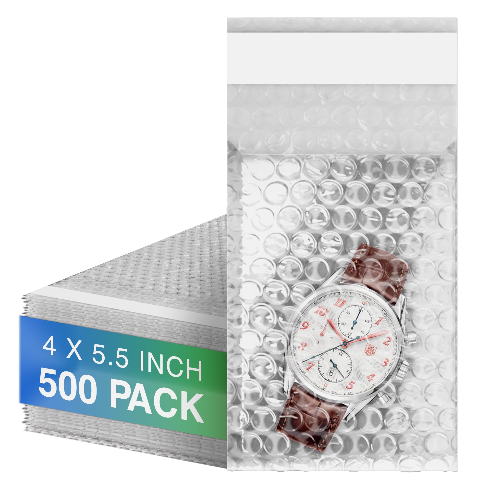 500 Pack 4 x 5.5 Inches Clear Shipping Bubble Bags - Self Seal Waterproof Polyethylene Pouches for Packaging, Moving & Fragile Items Storage - Ideal for Ecommerce, Gift Wrapping & Home Organization