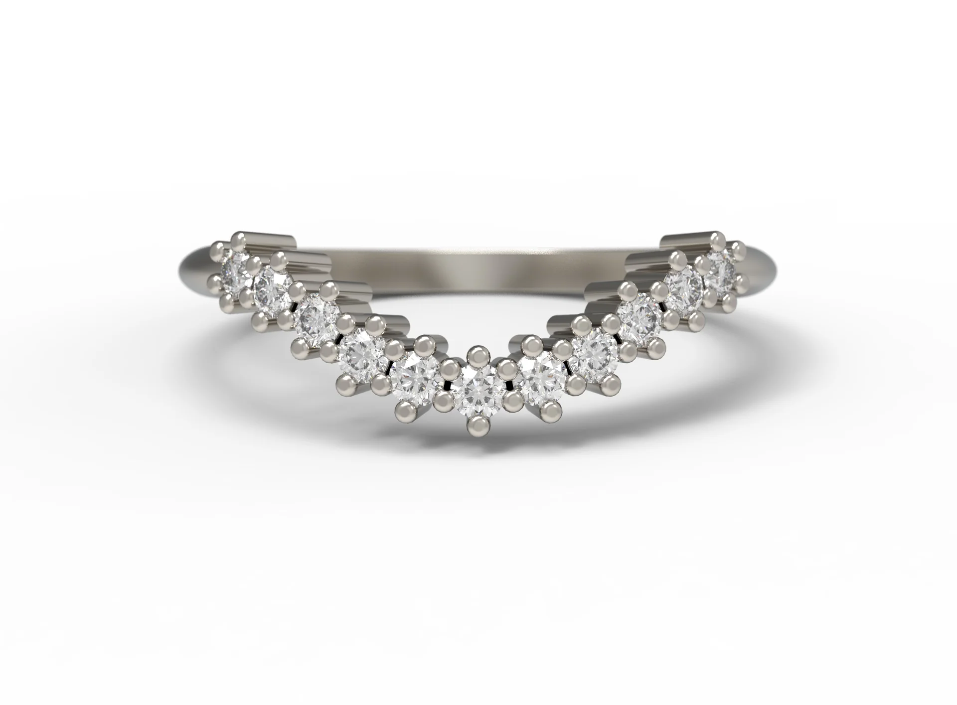 Ida Diamond Curved Wedding Band Ring - 14K White Gold Dainty Stackable Ring for Women - Perfect for Engagement, Anniversary & Everyday Elegance