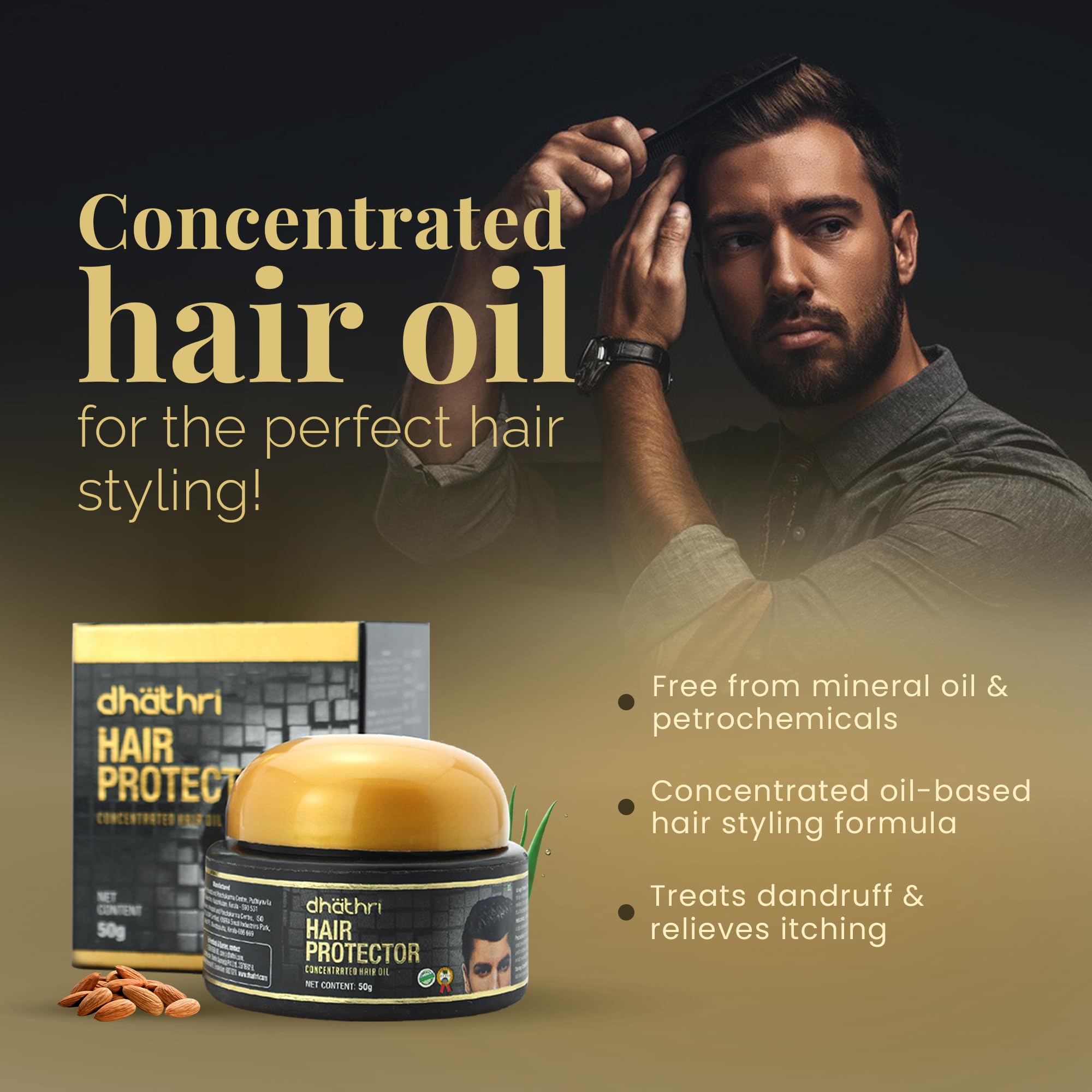 Dhathri 100% Natural Hair Cream for Dandruff Control & Dryness Relief - Anti-Frizz Hair Protector for Men & Women - Non-Sticky Styling Formula (50g) - Perfect for Daily Hair Care & Styling at Home or Salon