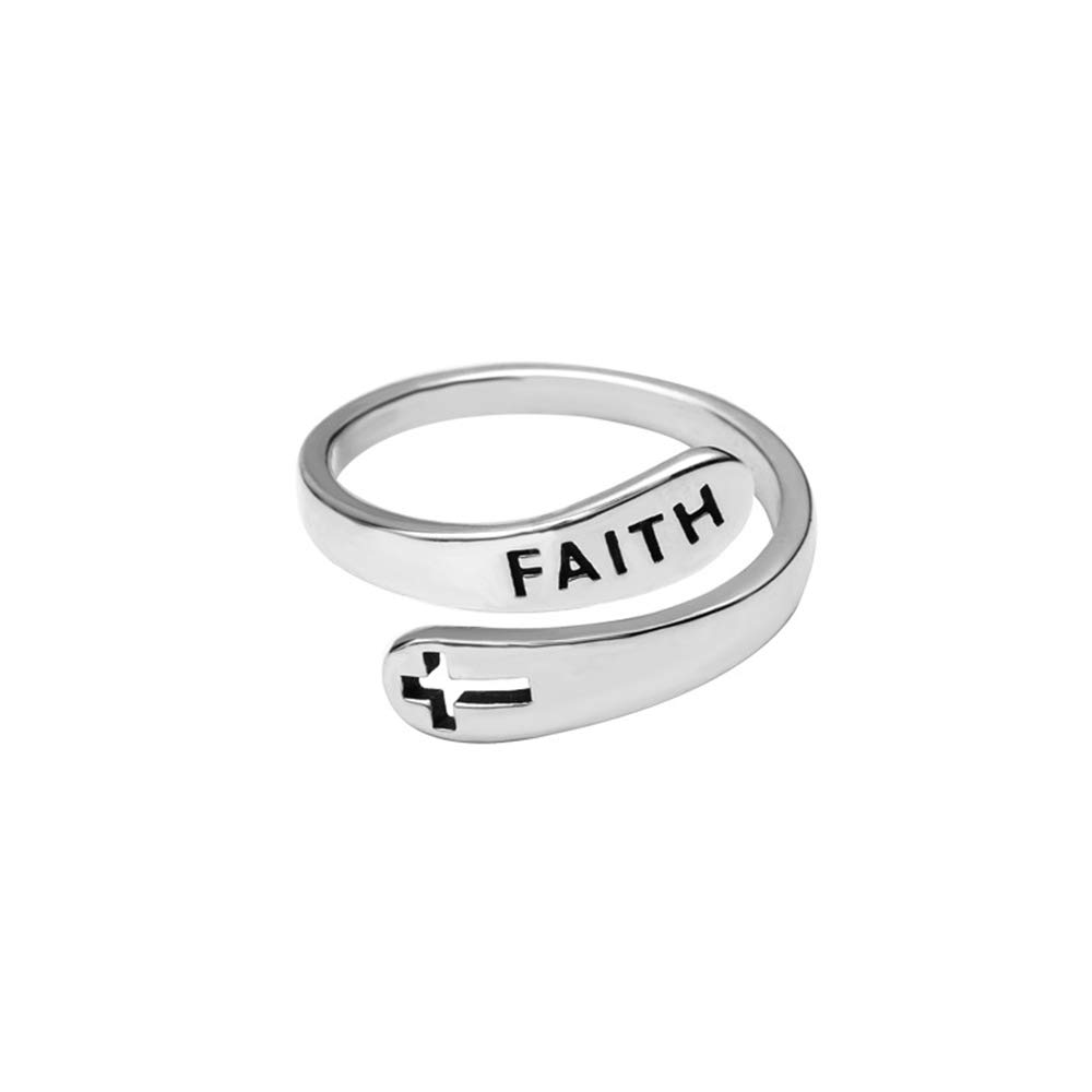Faith Cross Sterling Silver Open Statement Rings - Adjustable Minimalist Hope Love Eternity Wedding Band Promise Ring - Wrap Finger Bands Fashion Jewelry Gifts for Women & Men - Perfect for Christmas, Weddings, Anniversaries & Daily Wear