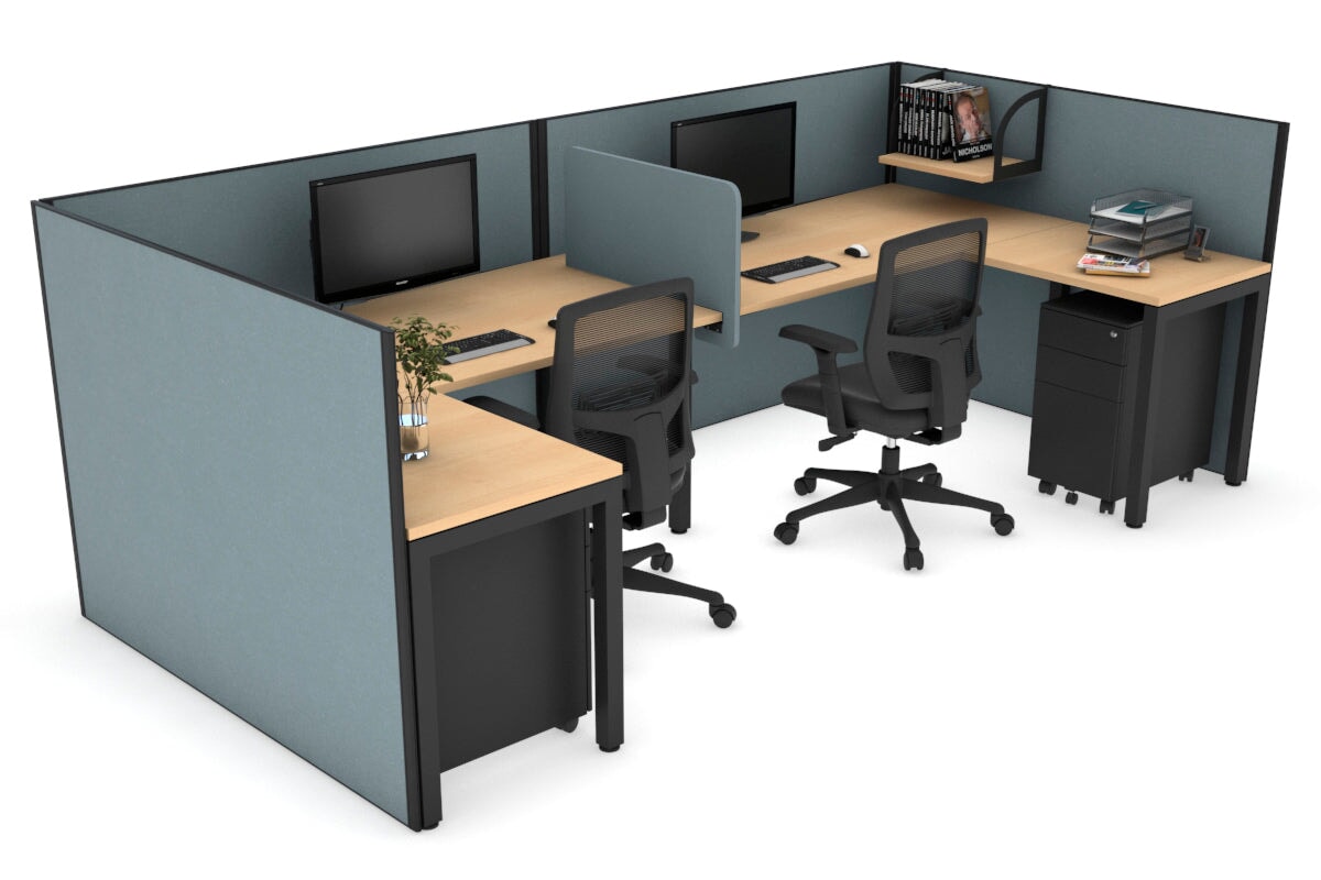 Quadro Square Legs 2-Person Corner Workstation - U-Shaped Black Frame Office Desk [1600L x 1800W with Cable Management] for Home Office & Workspace Setup