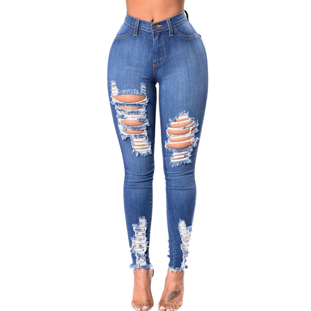 Handyulong Women's Ripped Skinny Jeans - High Waisted Stretch Destroyed Denim Pants, Slim Pencil Pants & Jeggings | Perfect for Casual Wear, Night Out & Street Style Fashion