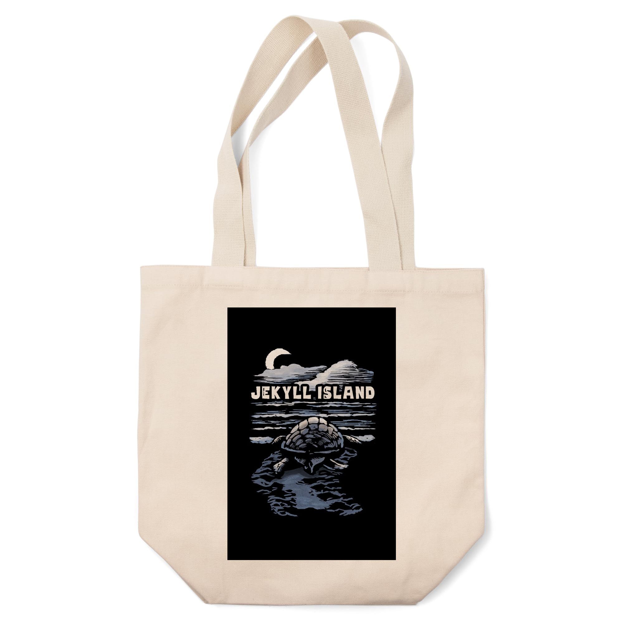 Lantern Press Jekyll Island Sea Turtle Beach Scratchboard Art - 100% Cotton Canvas Reusable Tote Bag for Grocery Shopping & Beach Outings