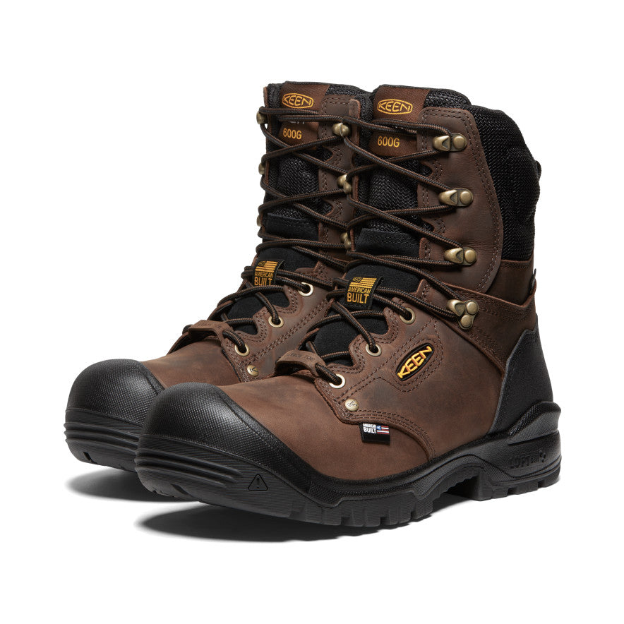 Men's Independence 8 Insulated Waterproof Work Boot with Carbon Toe - Dark Earth/Black | Heavy Duty Winter Boots for Construction, Hiking & Outdoor Work