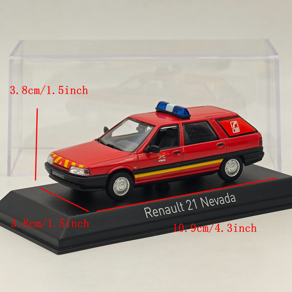 1/43 Scale Norev Renault 21 Nevada 1991 Firefighters Diecast Model Car - Red Collectible Vehicle for Display, Gift, or Firefighter Memorabilia Collection