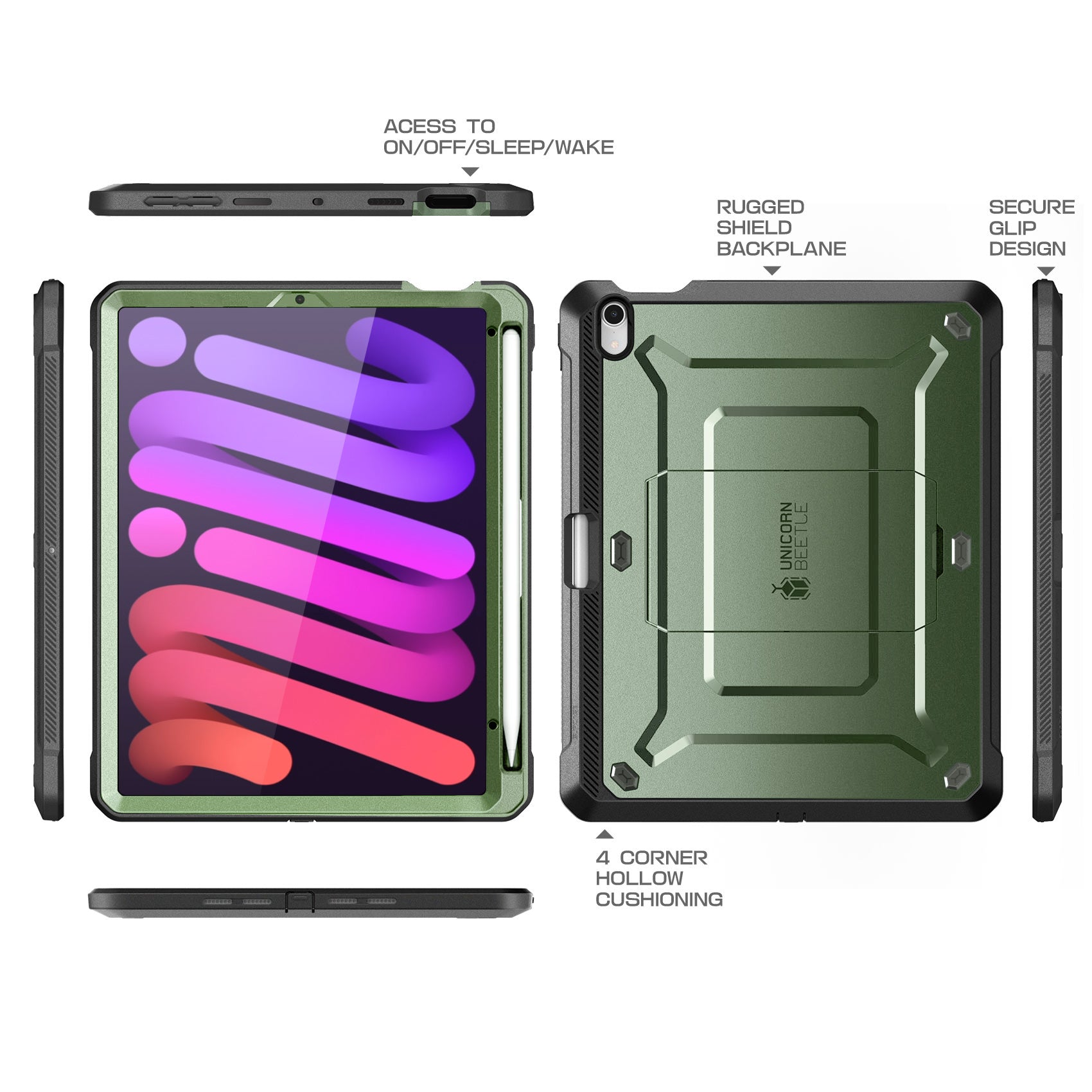 iPad Mini 6 Case - Unicorn Beetle PRO Shockproof Rugged Protective Cover with Screen Protector, Dark Green - Perfect for Outdoor Adventures, Travel & Everyday Use