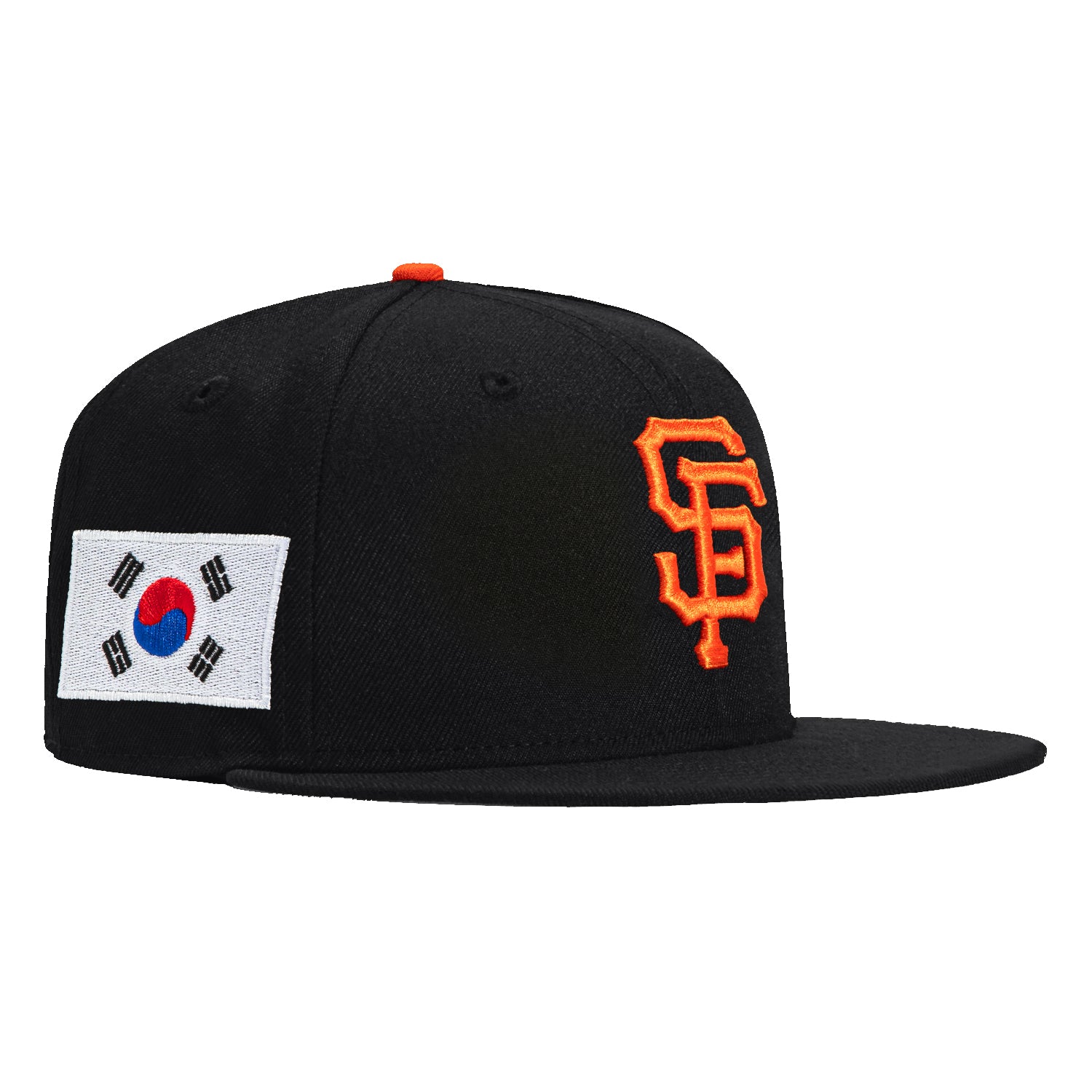 New Era 59Fifty San Francisco Giants Korea Flag Patch Snapback Hat - Black & Orange - Official MLB Baseball Cap for Men & Women - Perfect for Sports Fans, Streetwear Fashion and Game Day Outfits