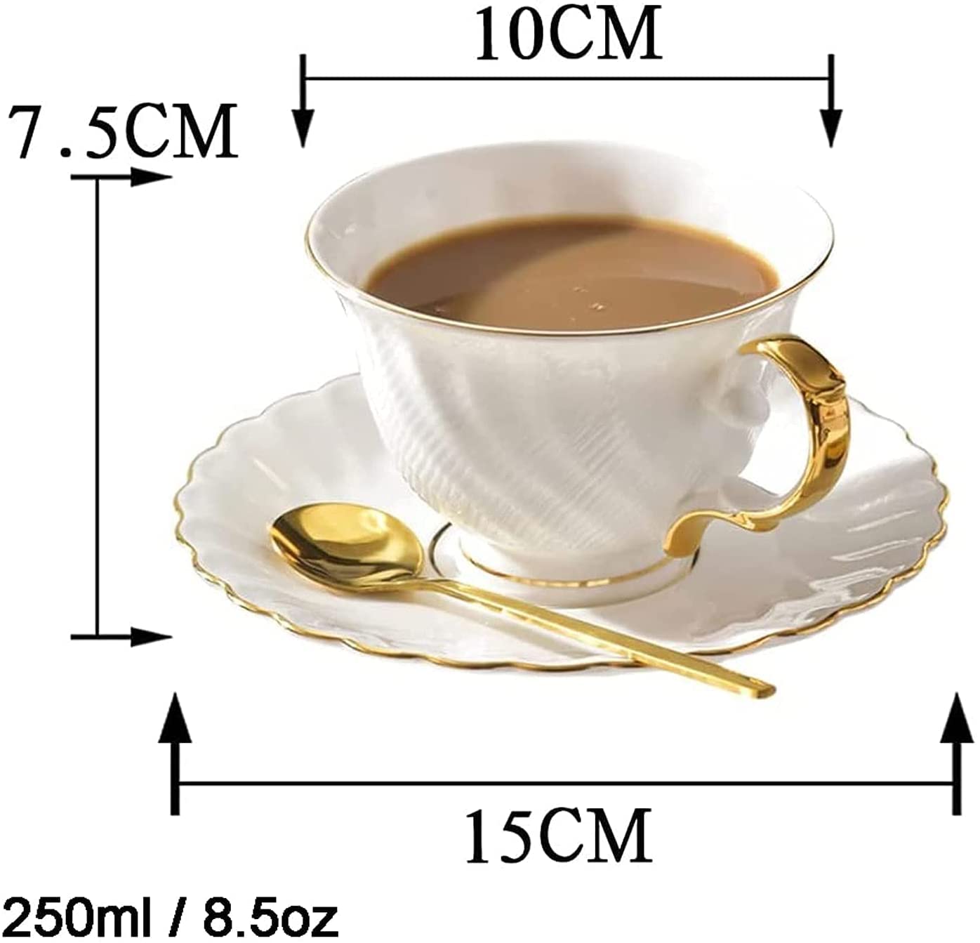 Premium 8.5 oz Bone China Coffee Mug & Saucer Set with Espresso Spoon - Porcelain Cappuccino, Latte, Tea & Mocha Cup - Perfect for Home, Office & Cafe Use