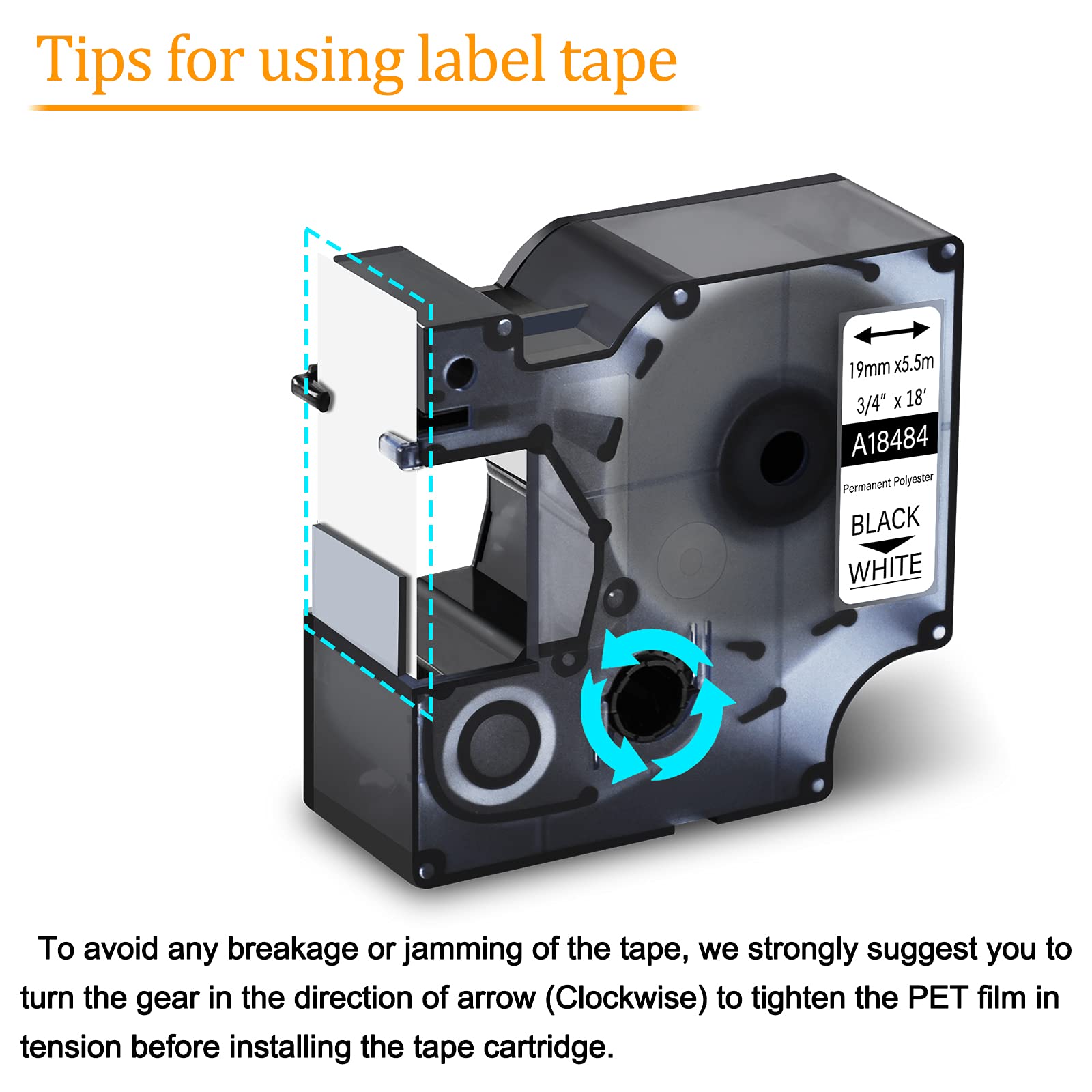GREENCYCLE 50-Pack Industrial Permanent Polyester Label Tape Refills - 3/4