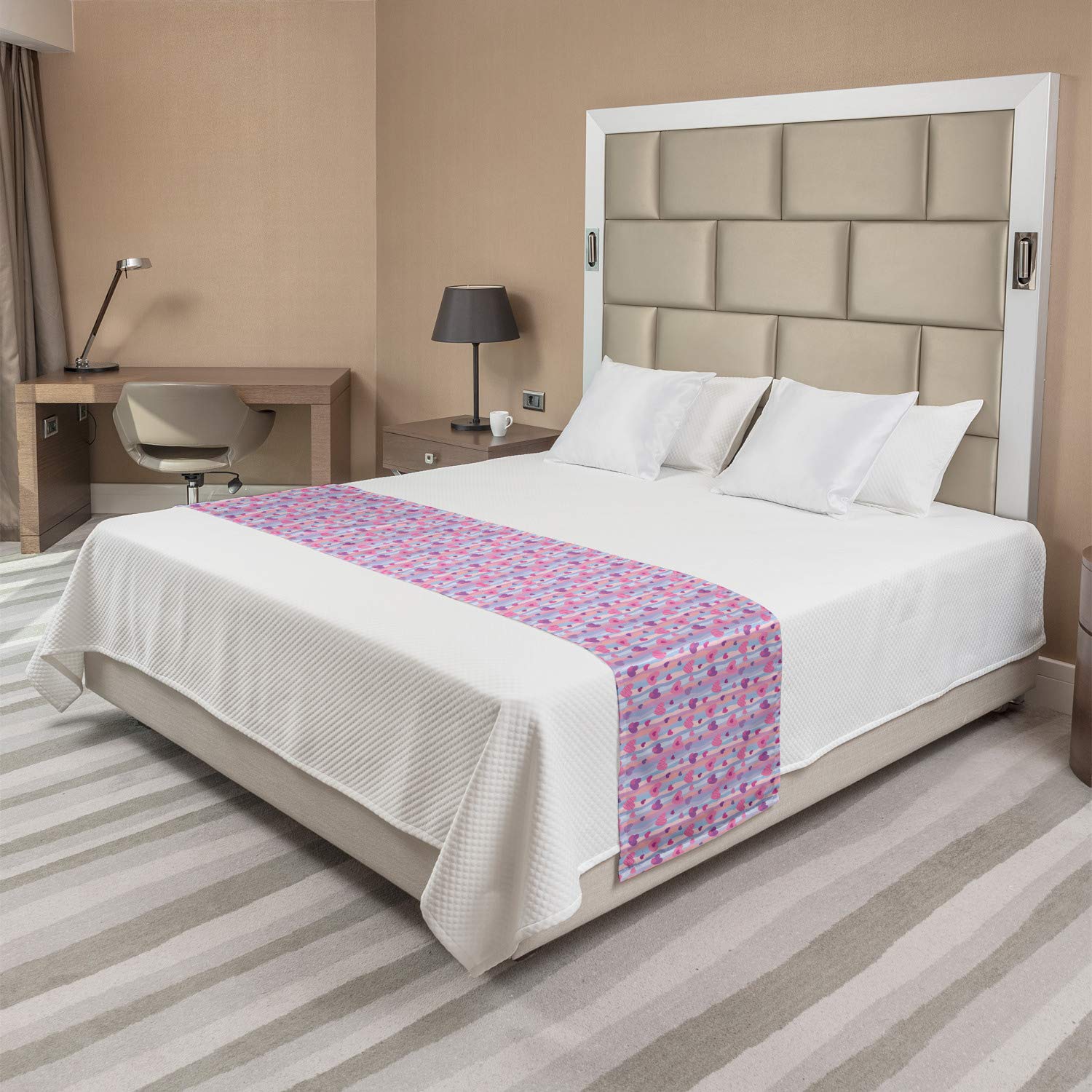 Ambesonne Love Bed Runner with Hearts - Valentine's Day Vertical Stripes Romantic Wedding Bedding Scarf | Decorative Accent for Hotels, Homes & Guest Rooms in Pale Mauve Purple | Perfect for Anniversary Gifts, Bedroom Decor & Bridal Shower Decorations