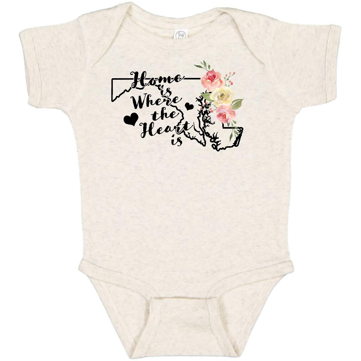 Inktastic Maryland Home is Where The Heart is Watercolor Baby Bodysuit - Soft Cotton Infant Onesie for Newborns & Toddlers - Perfect for Family Photos, Holidays & Everyday Wear