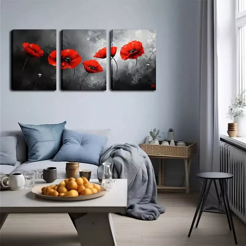 3-Piece Deep Red Floral Wall Art Set - Framed Canvas Prints 40x60cm (16x24in) | High-Quality Australian Made Home Decor | Perfect for Living Room, Bedroom & Office Wall Decoration