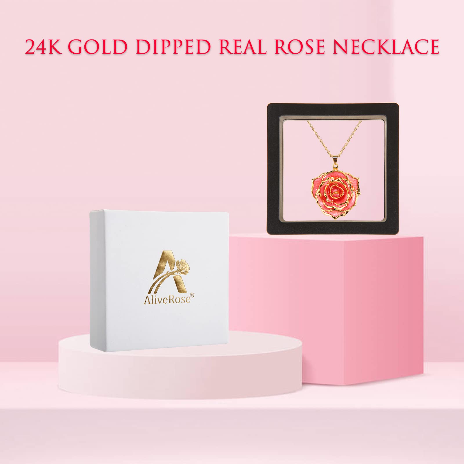 24K Gold Dipped Rose Pendant Necklace for Women - Real Preserved Rose Jewelry Gift for Mom, Wife, Girlfriend | Perfect for Mother's Day, Anniversary, Birthday & Christmas | Elegant Valentine's Day & Special Occasion Present