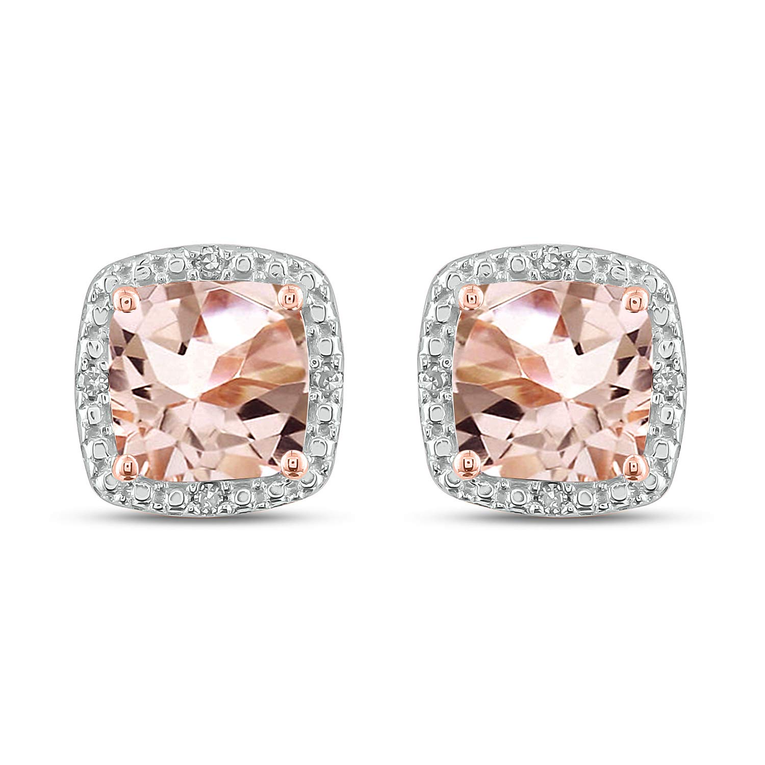 10K Rose Gold or 925 Sterling Silver Diamond Halo Stud Earrings for Women with Color Stone Accents - Perfect for Weddings, Parties & Everyday Elegance