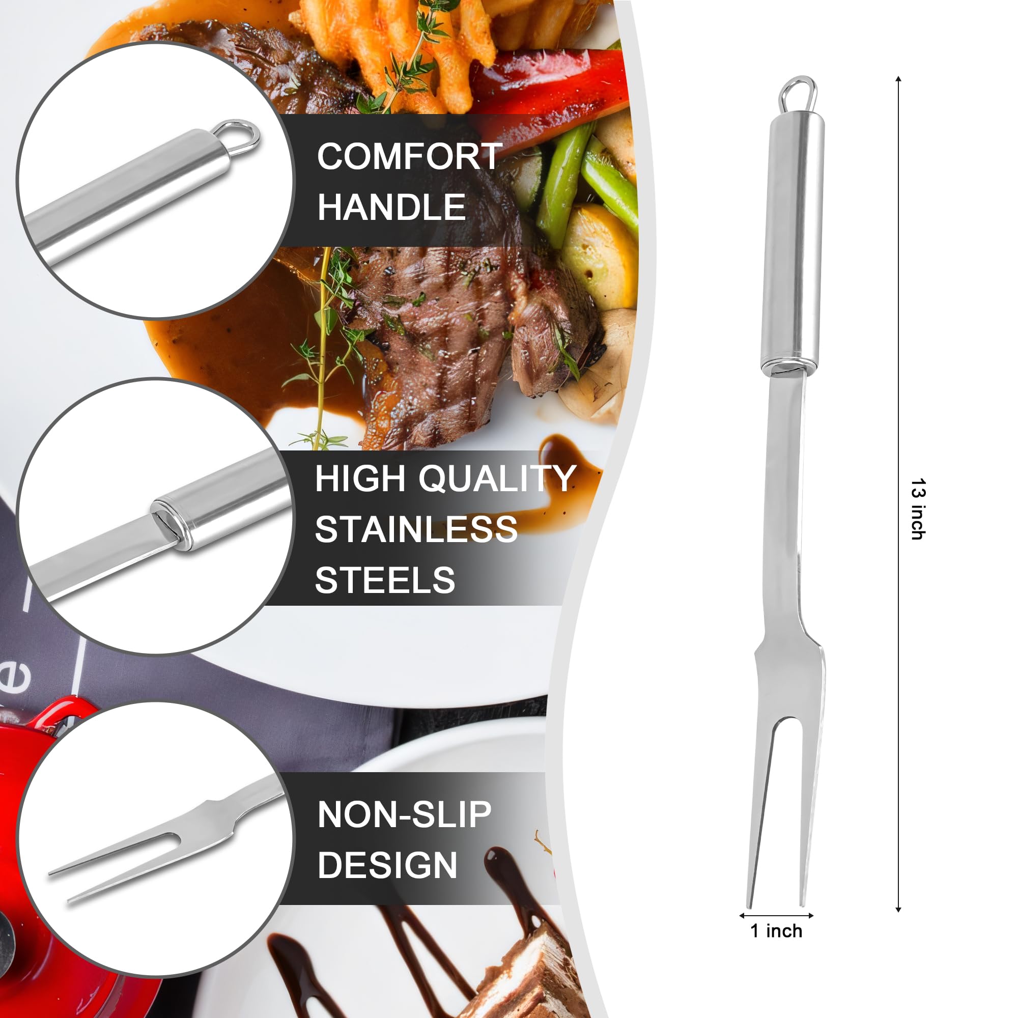 Premium 13-Inch Stainless Steel Meat Forks Set of 2 - Heavy Duty BBQ Forks for Grilling, Carving, Serving & Cooking - Perfect for Outdoor Barbecue, Camping & Kitchen Use