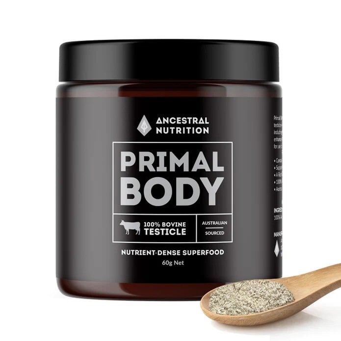 Ancestral Nutrition Primal Body 100% Pure Bovine Testicle Powder 60g - Natural Testosterone Booster for Men's Health & Fitness Performance