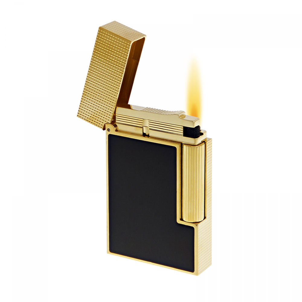 S.T. Dupont Ligne 2 Diamond Head Gold & Black Lacquer Luxury Lighter - Premium Gift for Men, Perfect for Cigars, Cigarettes & Special Occasions