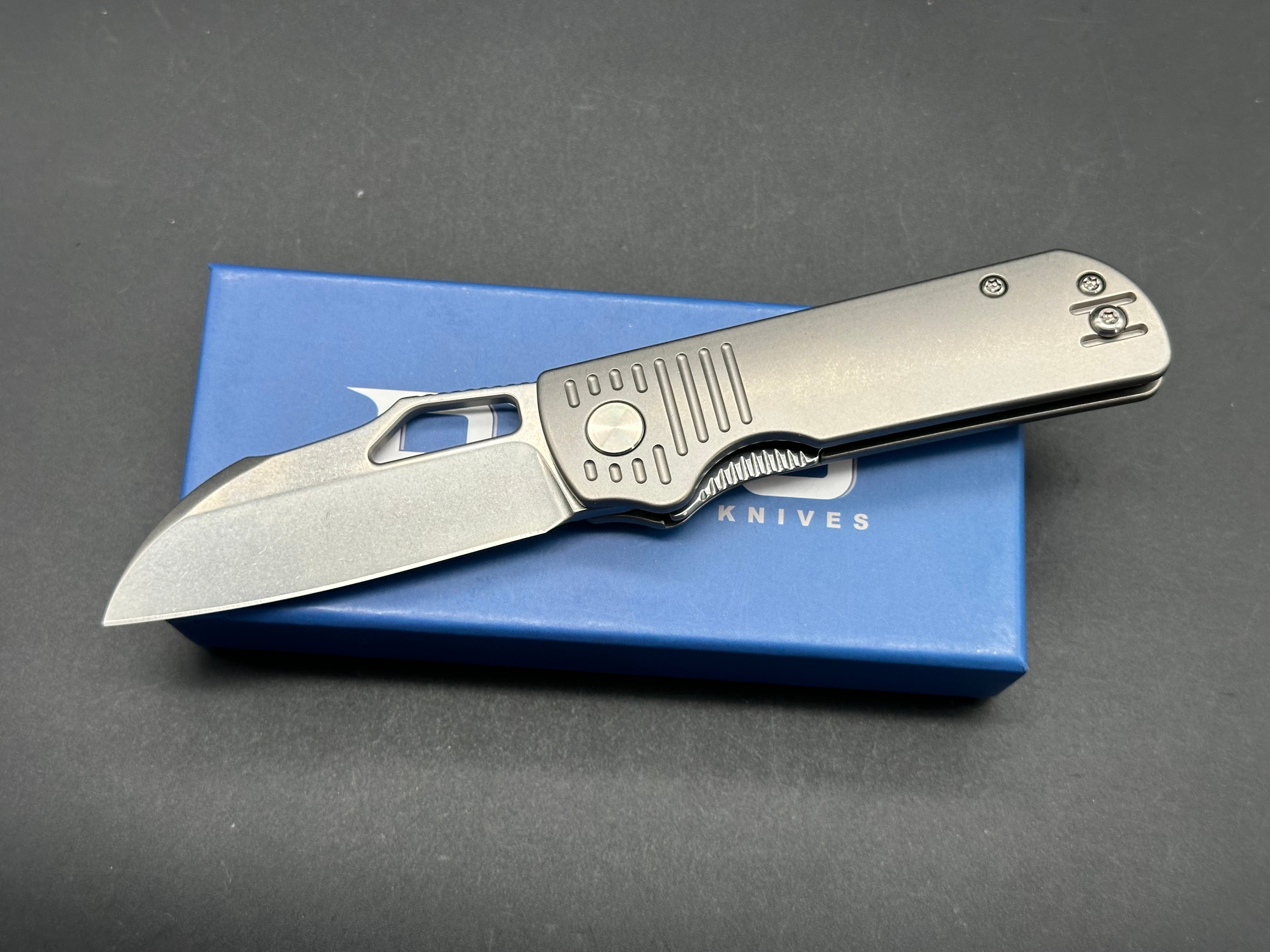 Premium Pony Stout Folding Knife - Beadblasted Stonewashed Titanium Handle & S90V Steel Blade - Perfect for EDC, Camping, Hunting and Outdoor Survival