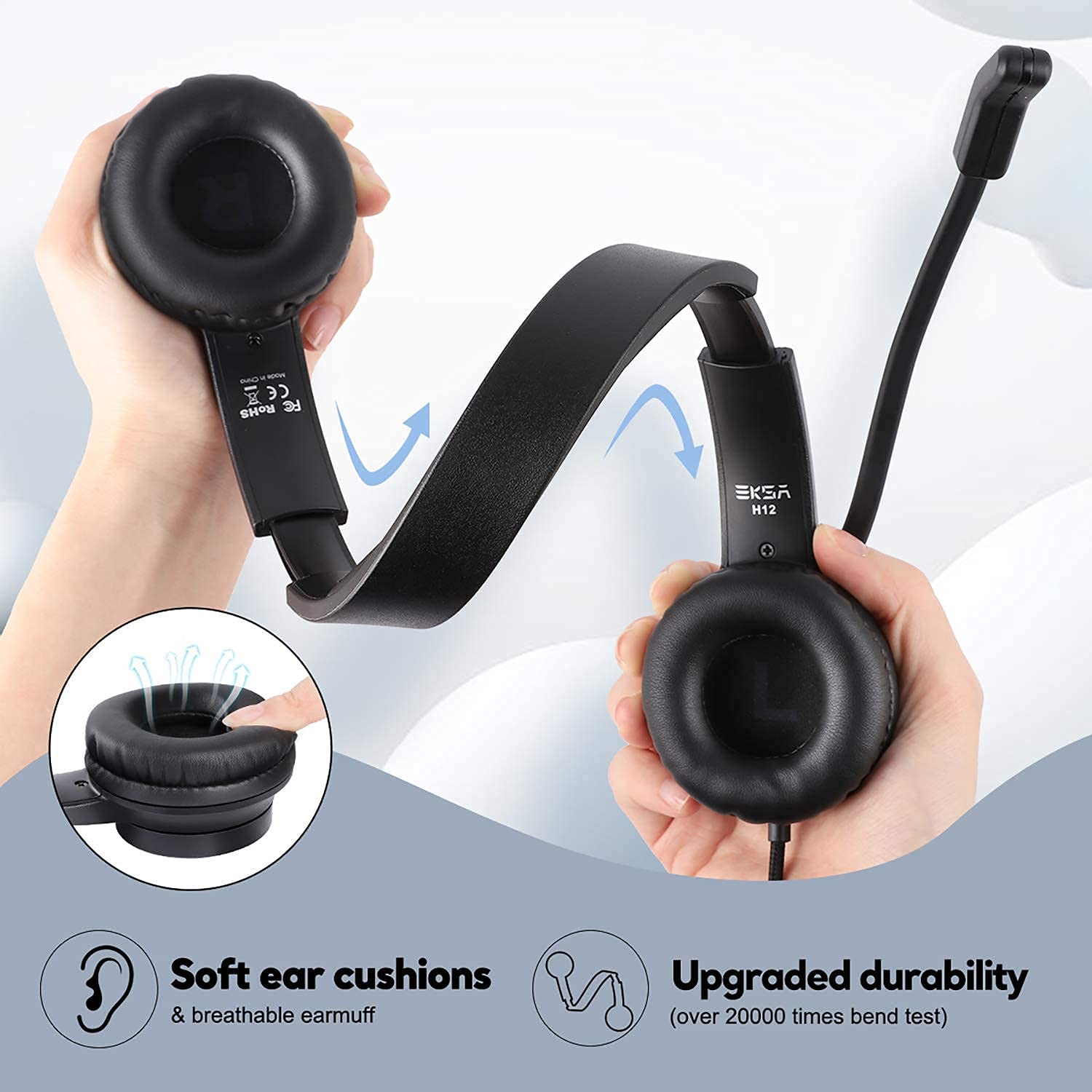 EKSA Wired Gaming Headset with Microphone for PC & Laptop - 3.5mm Noise Cancelling Headphones with Volume Control & Mic Mute - Lightweight Comfort for All-Day Office Work, Call Center, Skype Calls, Online Meetings & Remote Learning