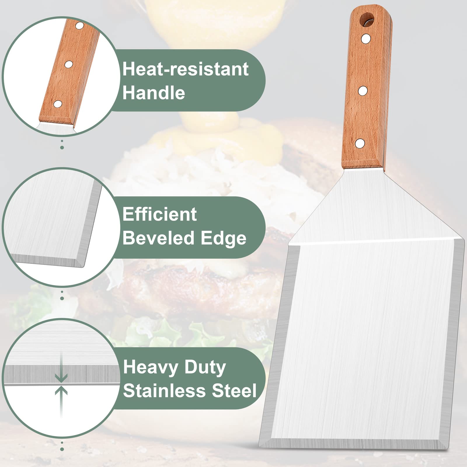 Premium Stainless Steel Spatula Set of 4 - Heavy Duty Metal Griddle Accessories for BBQ, Teppanyaki, Pancakes & Burgers | Grill Spatula, Scraper & Flipper Utensils | Perfect Gift for Home Chefs & Outdoor Cooking Enthusiasts | Ideal for Backyard BBQs, Camping & Kitchen Use