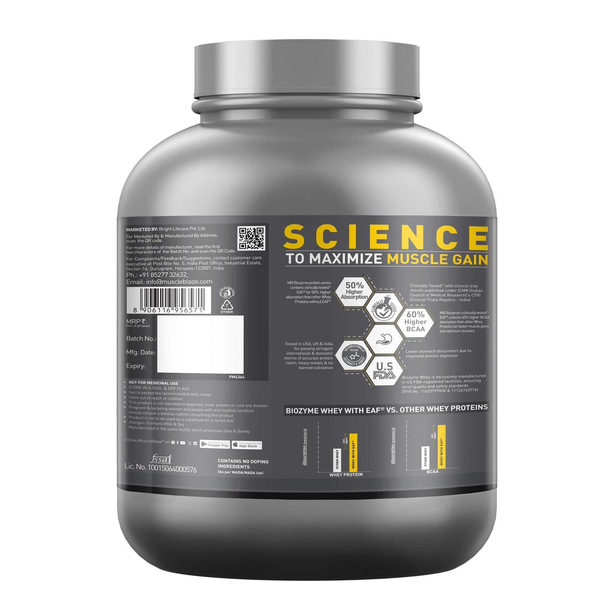 MuscleBlaze Biozyme Performance Whey Protein Powder - Triple Chocolate Flavor, 3.85lbs (1.75kg) | Clinically Proven 50% Faster Protein Absorption | Post-Workout Recovery & Muscle Building Supplement for Athletes & Fitness Enthusiasts