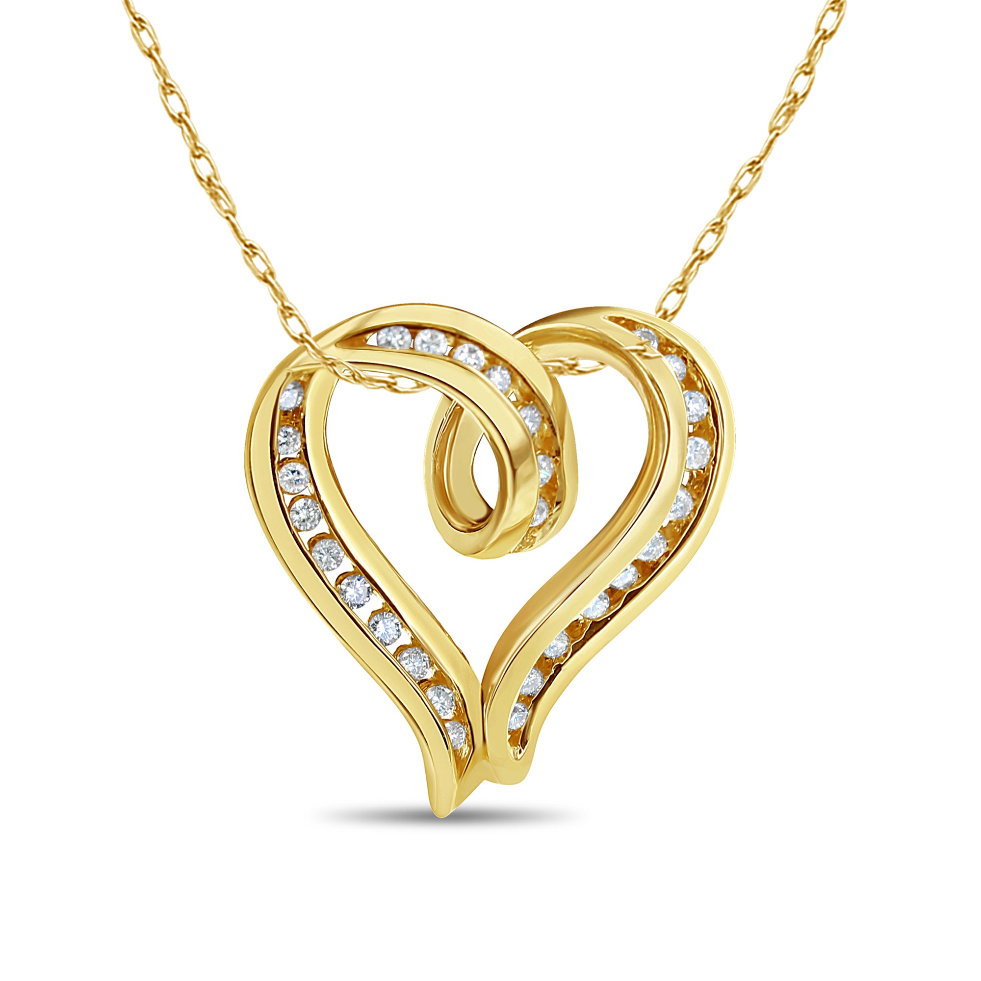 14K Yellow Gold Diamond Floating Heart Pendant Necklace .68cttw - Elegant Jewelry Gift for Women, Perfect for Anniversary, Valentine's Day & Special Occasions