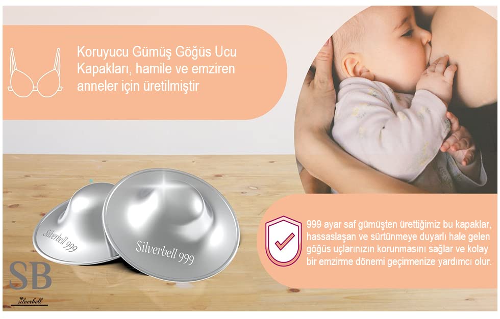 999 Pure Silver Nursing Cups - Hypoallergenic Nipple Shields for Breastfeeding Newborns | Essential Baby Feeding Accessories | Perfect for Pain Relief & Comfortable Nursing at Home or On-the-Go