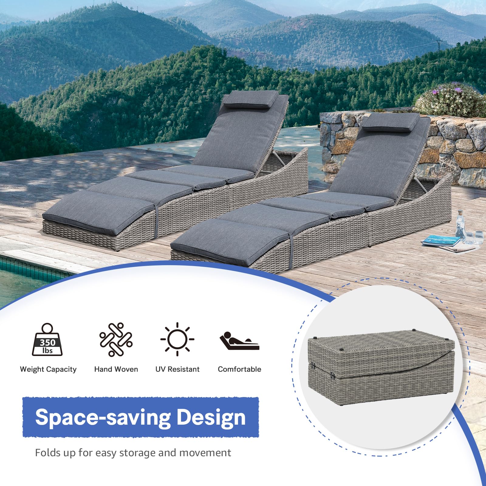 Premium Adjustable Folding Chaise Lounge Chair with Removable Cushion - Patio PE Rattan Recliner for Poolside, Beach & Backyard - Dark Gray Outdoor Relaxation Furniture (Fully Assembled) - Perfect for Sunbathing, Lounging & Vacation Getaways