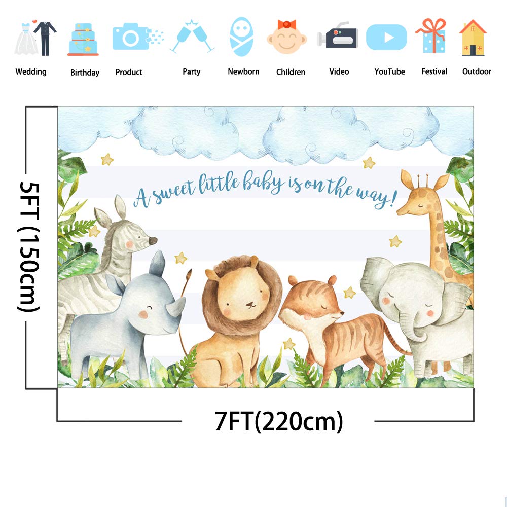 Safari Baby Shower Backdrop - 7x5ft Vinyl Photography Background with Cute Animals for Boys | Perfect for Baby Showers, Gender Reveals & Nursery Decor