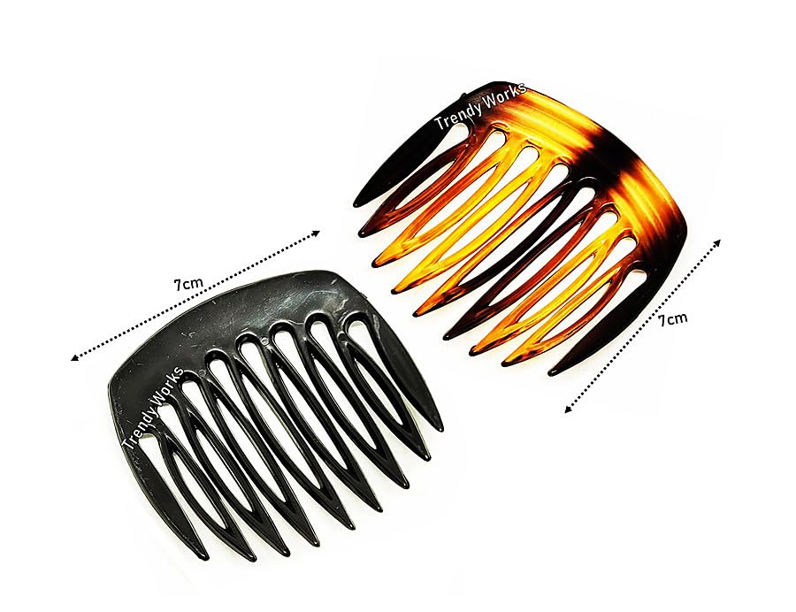 Trendy 2-Piece Hair Side Combs & Bun Clips for Women & Girls - Black & Brown Hair Accessories for Updos, Braids & Everyday Styling