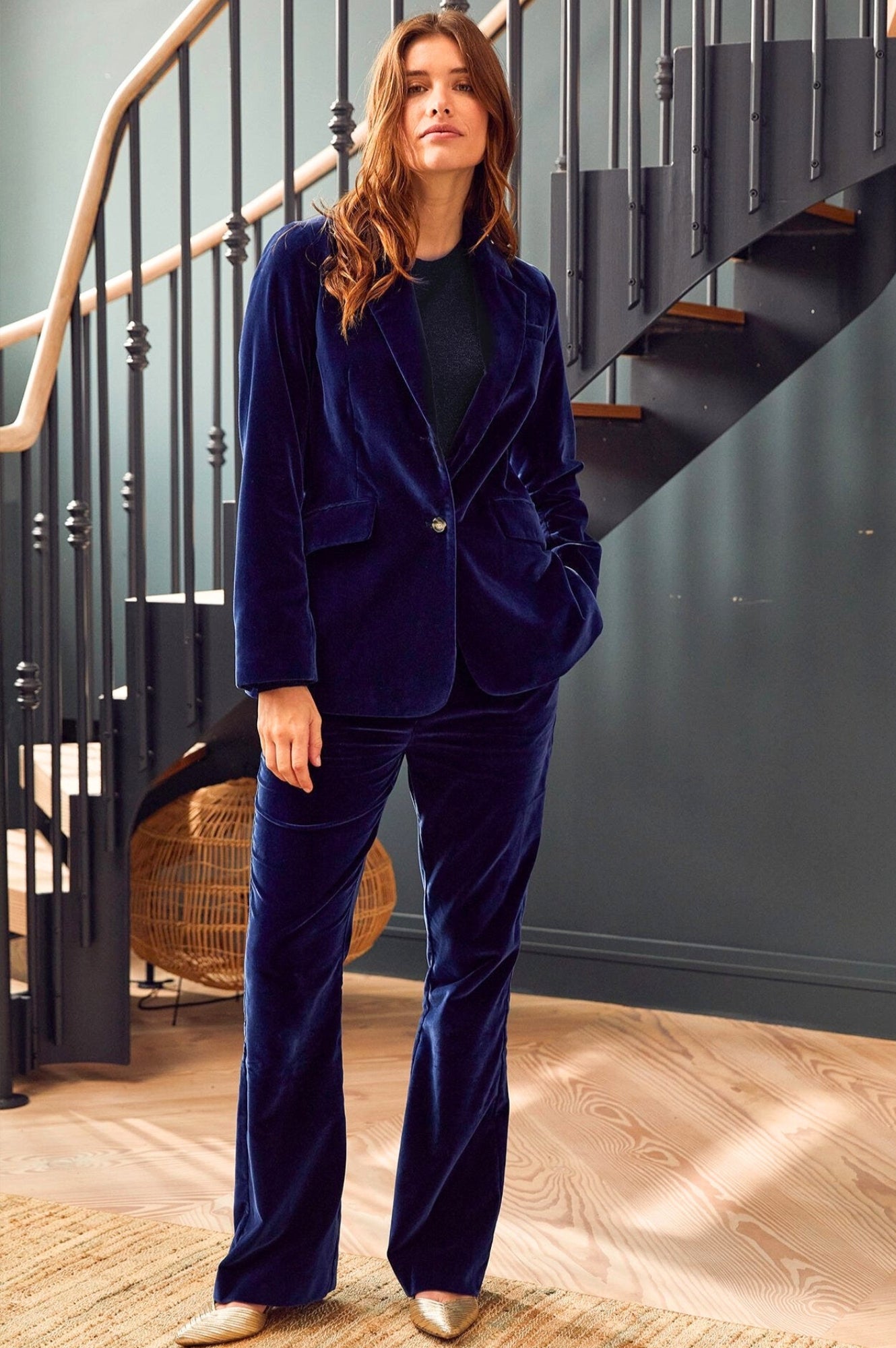 Nala Velvet Blazer for Women | Elegant Midnight Blue Formal Blazer | Perfect for Office Wear, Evening Parties & Special Occasions