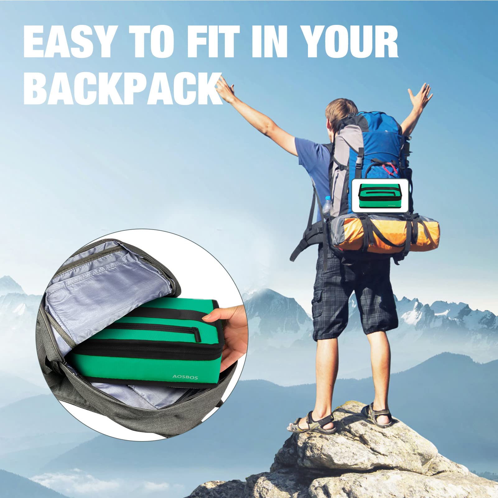 Aosbos Insulated Lunch Box for Men & Women - Portable Mini Cooler Bag, Compact Soft Thermal Lunch Tote, Reusable Meal Prep Container (Cool Green) - Perfect for Office, School, Picnics & Outdoor Activities