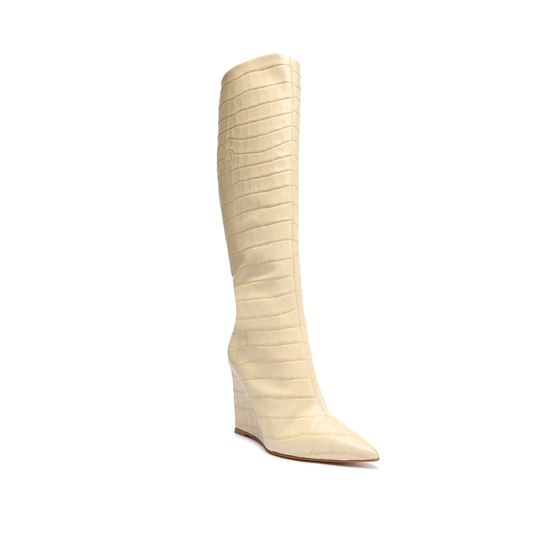 Asya Up Women's Crocodile Embossed Leather Boots - Stylish Knee High Boots for Winter, Fashionable Pointed Toe Booties for Office, Party & Night Out